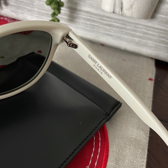 Saint Laurent Authentic 55mm Oval Sunglasses Ivory Frames with Grey Lenses NWT main image 6